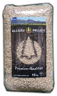 Sack of Algau wood pellets, German white fir certified ENplus A1