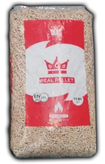 Wide 15 kg sack of Real Pellet, Austrian white fir wood pellets certified ENplus A1