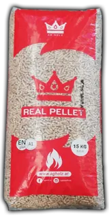 Long 15 kg sack of Real Pellet, Austrian white fir wood pellets certified ENplus A1